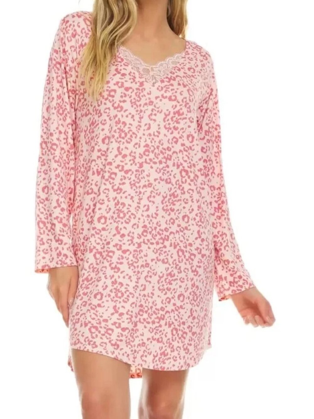 Flora by Flora Nikrooz Women's Long-Sleeve Sleepshirt, Pink Leopard, Medium